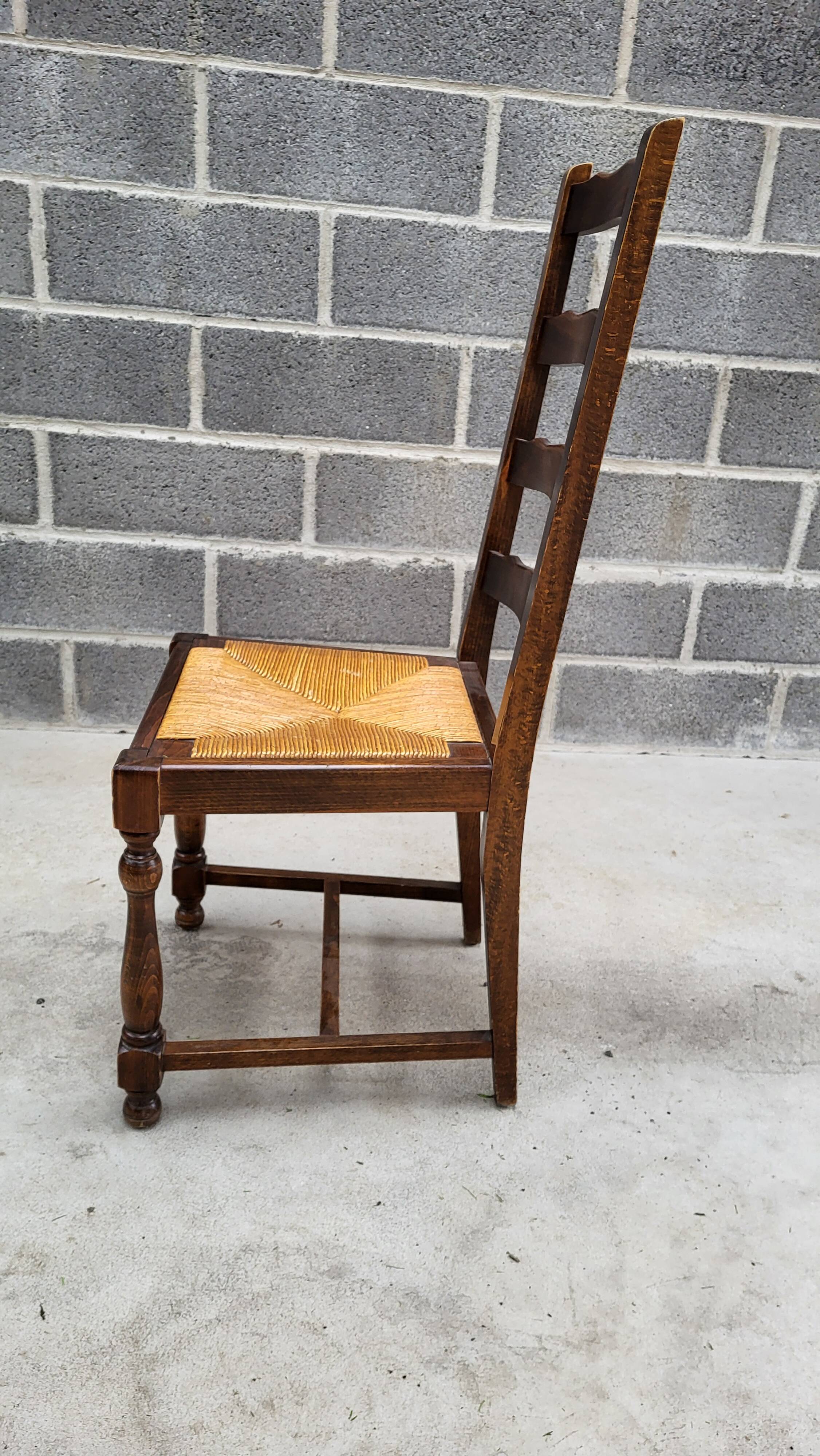 1 set of 6 solid wood chairs with straw seats – Rustic style