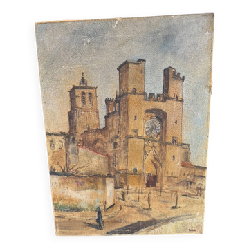 Oil on canvas view of Béziers