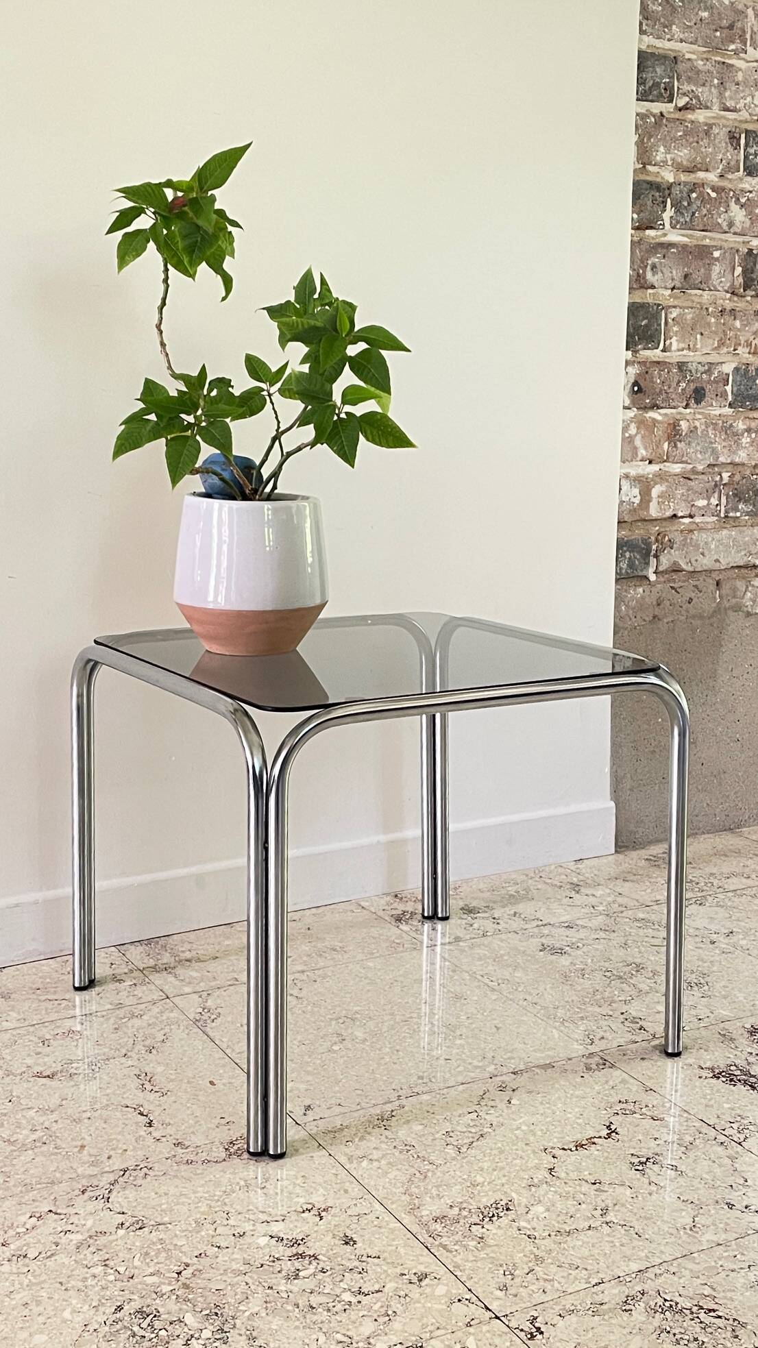 1970s coffee table glass and chrome steel