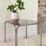 1970s coffee table glass and chrome steel