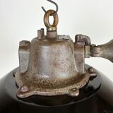 Black enamel and cast iron industrial cage pendant light, 1950s