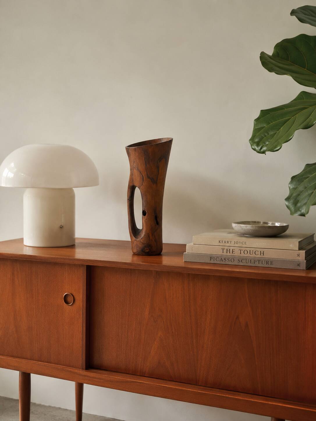 Sculptural modernist pitcher / vase made from solid monoxyle wood, Alexandr style.