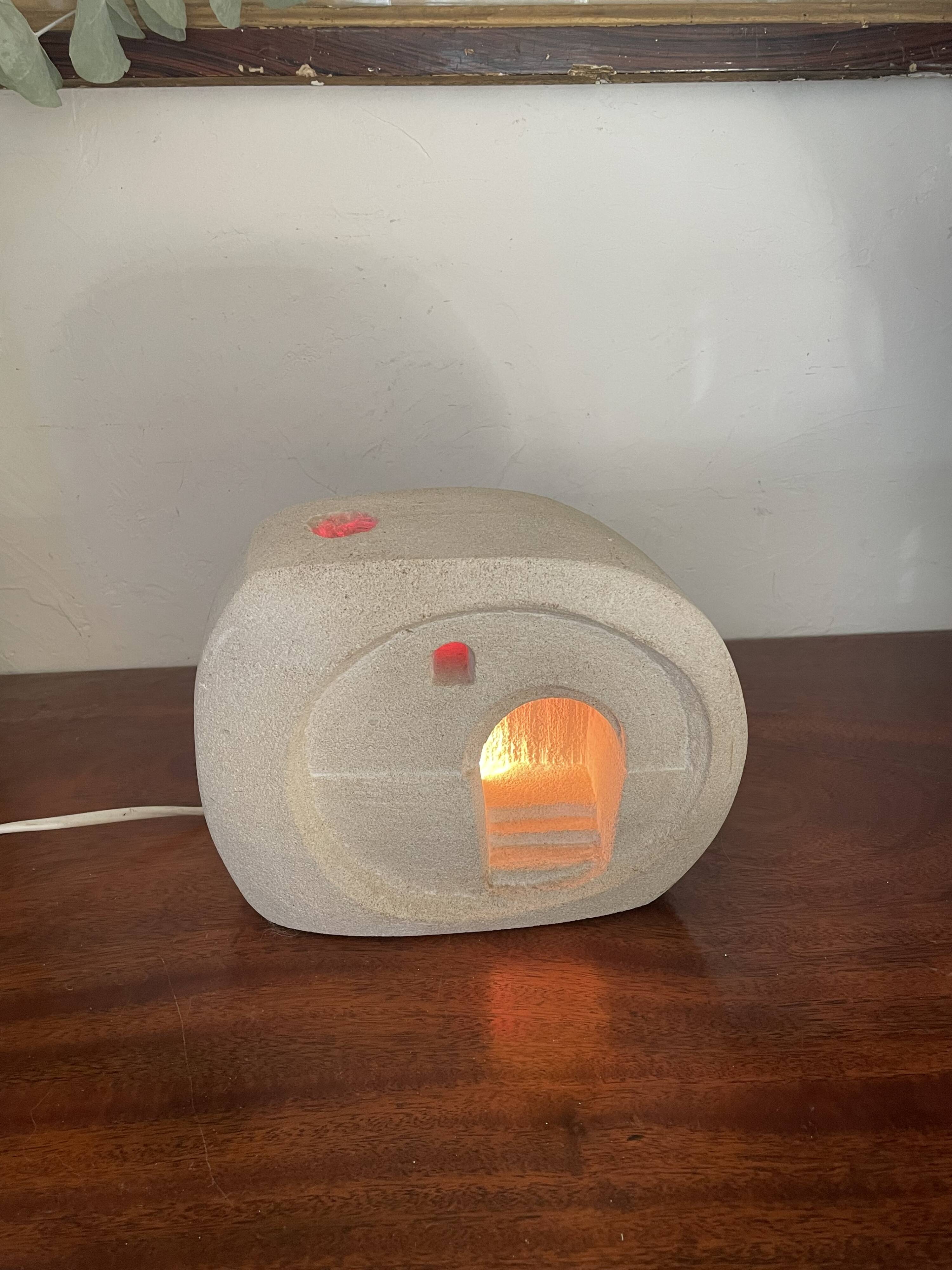 Vintage carved stone lamp signed Arsène Galisson