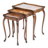 Vintage Nesting Tables with Rattan and Glass Top by Jason Møbler, 1960s, Set of 3
