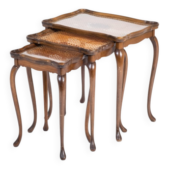 Vintage Nesting Tables with Rattan and Glass Top by Jason Møbler, 1960s, Set of 3