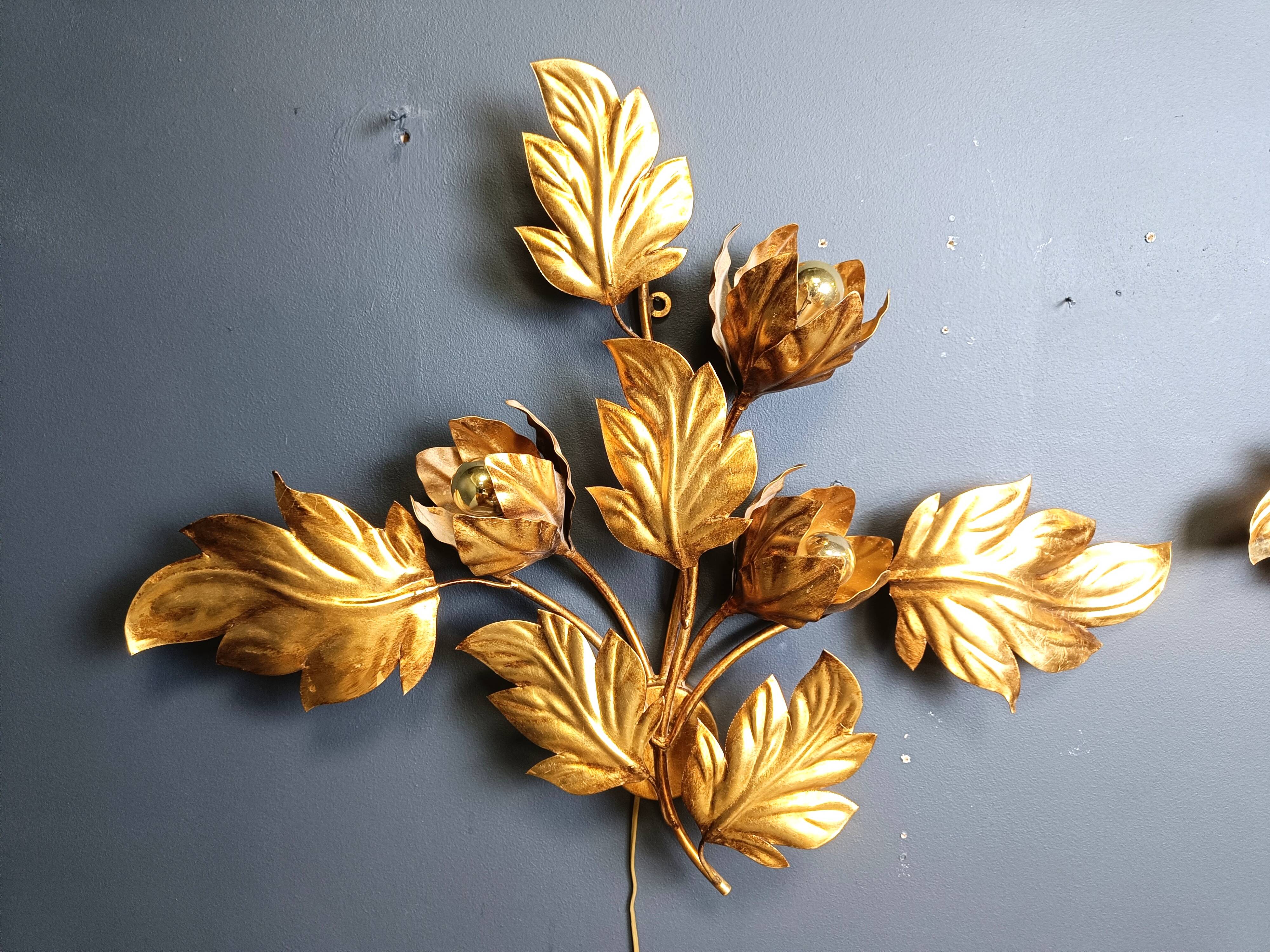 Pair of Vintage leaf wall lights by Hans Kögl, 1970s