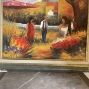Old Oil Painting Canvas Landscape Peasant Work Provence