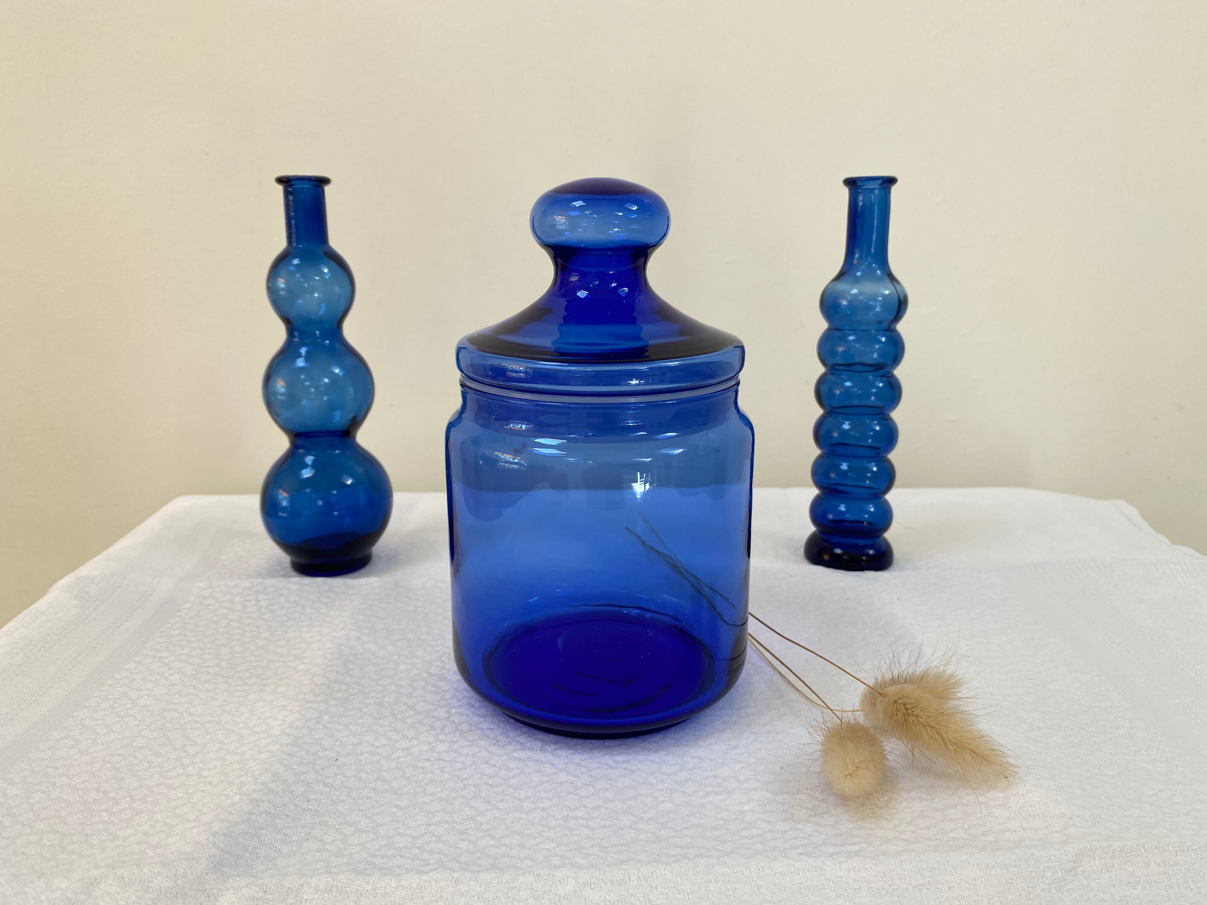 Vintage cobalt blue glass jar