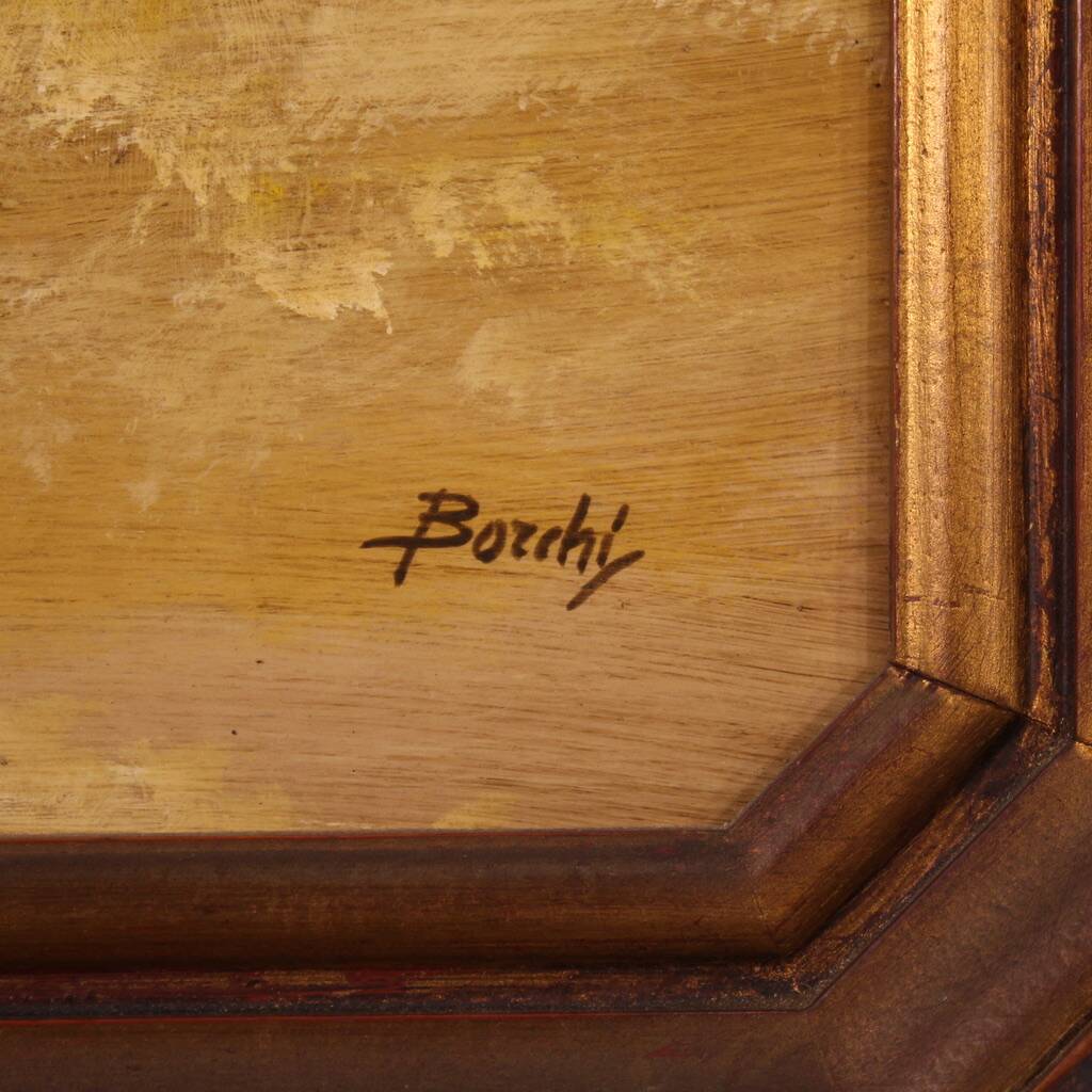 Signed painting landscape with a small house from the 20th century