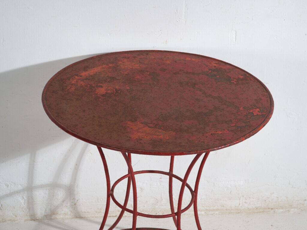 Antique painted metal table – European round industrial table – circa 1920