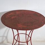 Antique painted metal table – European round industrial table – circa 1920