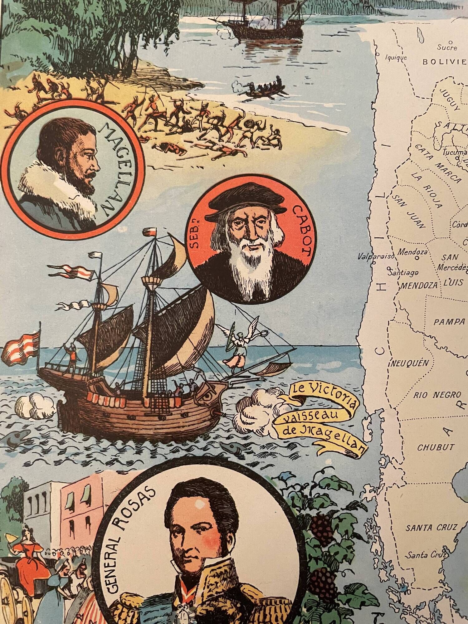 Old illustrated map of Argentina from 1948 - JP Pinchon