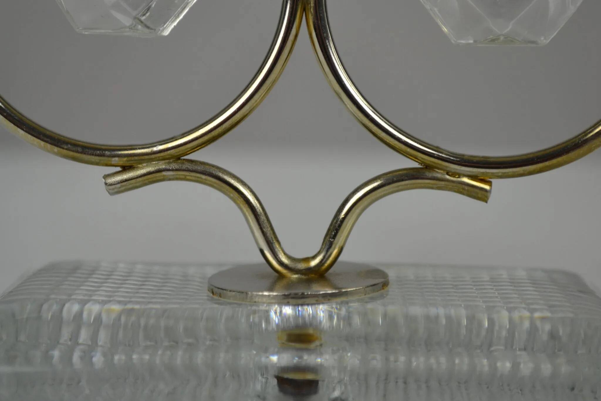 Brass Candelabra with Art Glass Base and Glass Prisms by Gunnar Ander for Ystad-Metall, Sweden, 1950s
