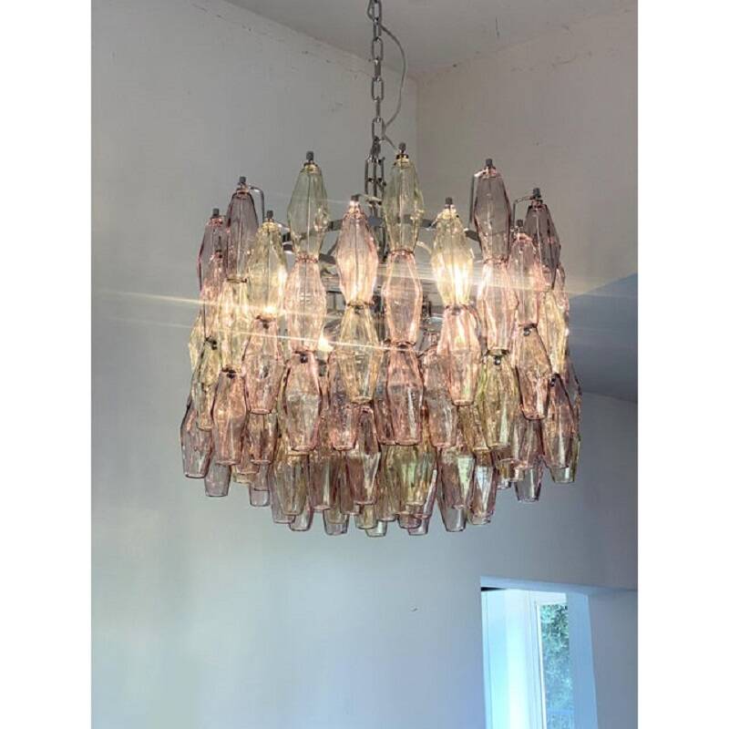 Contemporary Multicolor "Poliedri" Murano Glass Chandelier in Venini Style