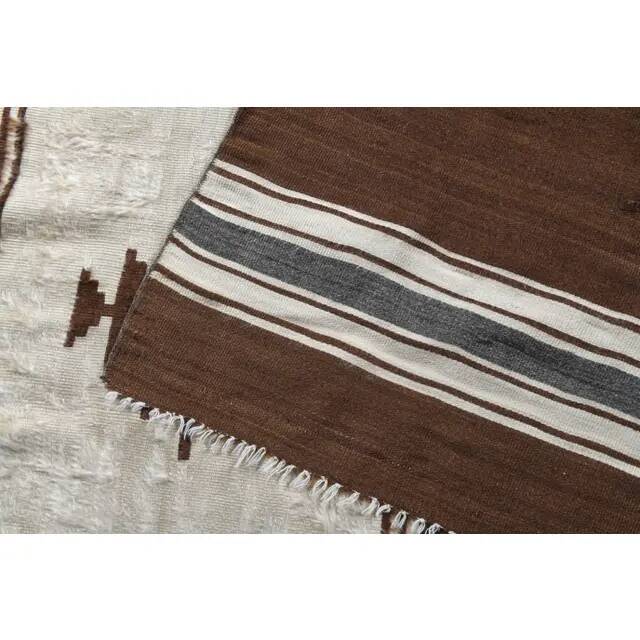 Vintage Turkish Hand-Knotted Wool Cotton Brown Kilim Area Rug 148x198