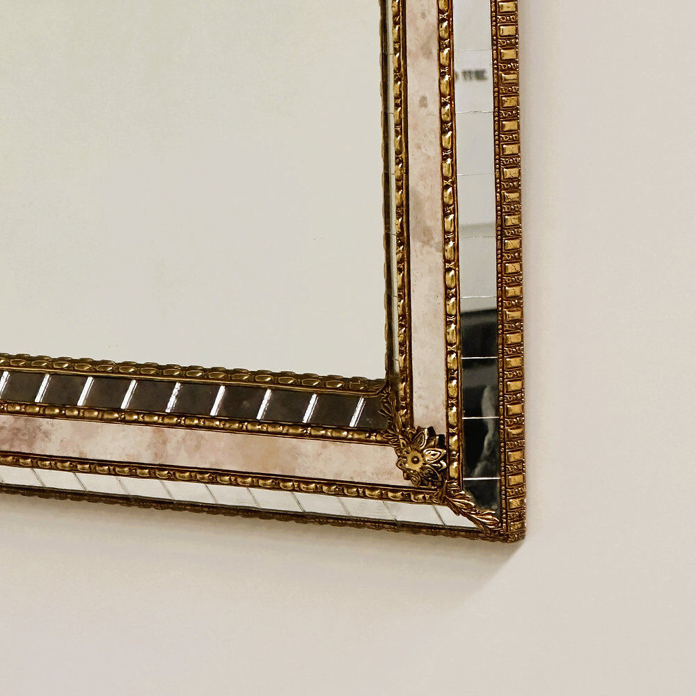 Large Spanish gilt brass & smoked mirror decorative wall mirror, 1980s