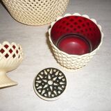 Lot of red and beige Emsa vases, flower spikes, pot cover and a bowl