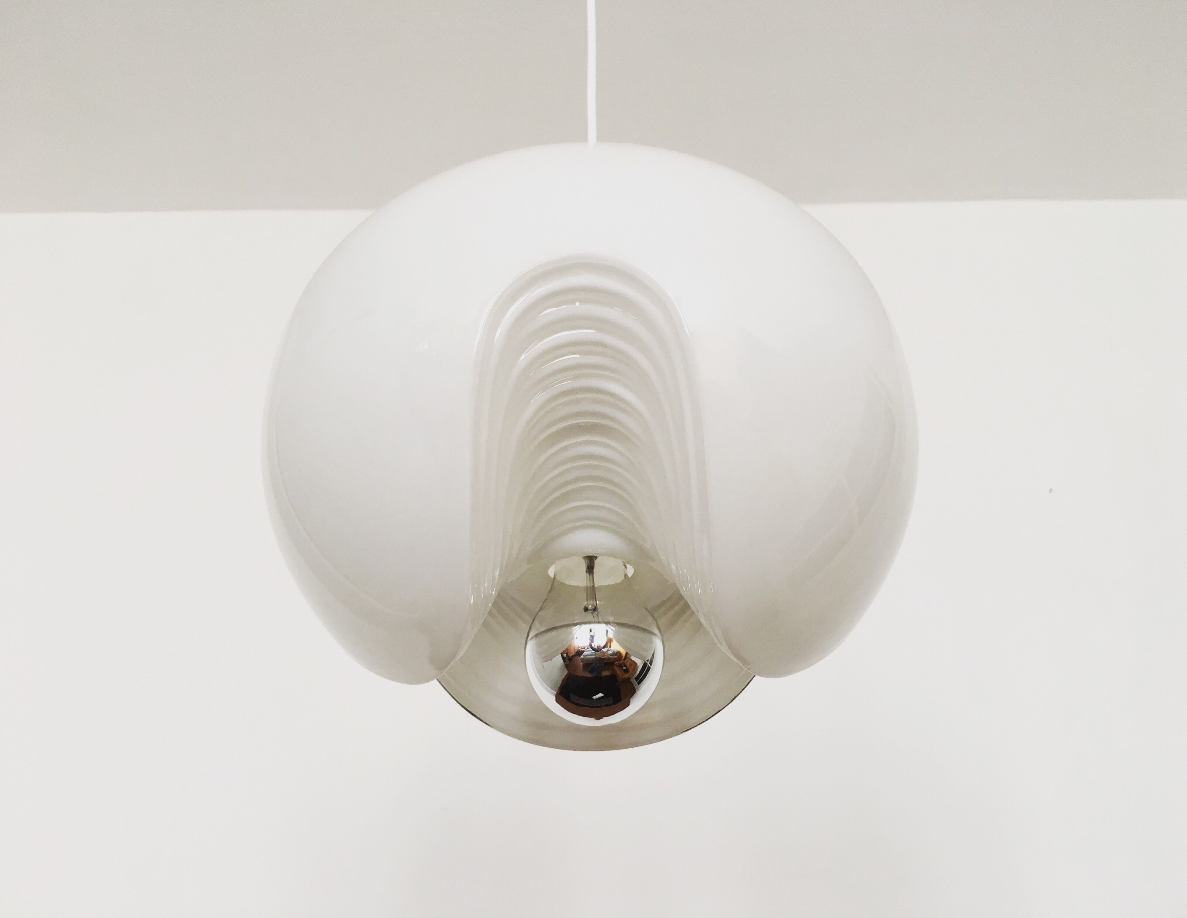 White glass Wave pendant lamp by Koch and Lowy for Peill and Putzler