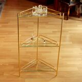 Free standing corner shelf made of brass and glass - Vintage