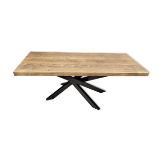 Industrial style table solid oak, steel and resin