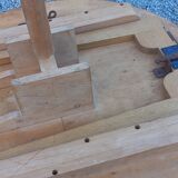 1950s round oak table, 2 heights, central quadripod leg