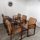 Lot 6 chairs armrests vintage 70s Scandinavian design leather and wood