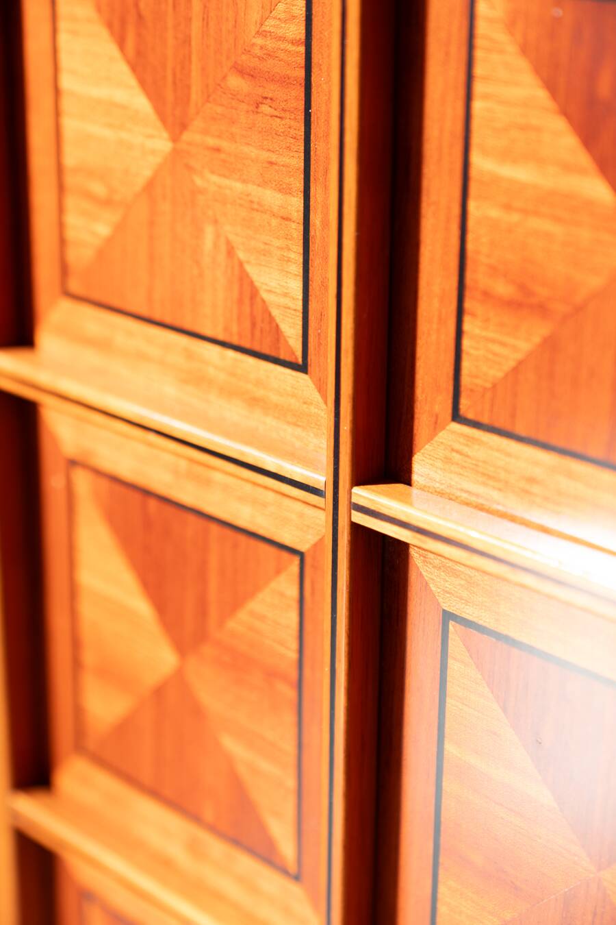 1970s Modular Corner Cabinet in Cherrywood with Glass and Carved Doors – “Fox Hunt” Design