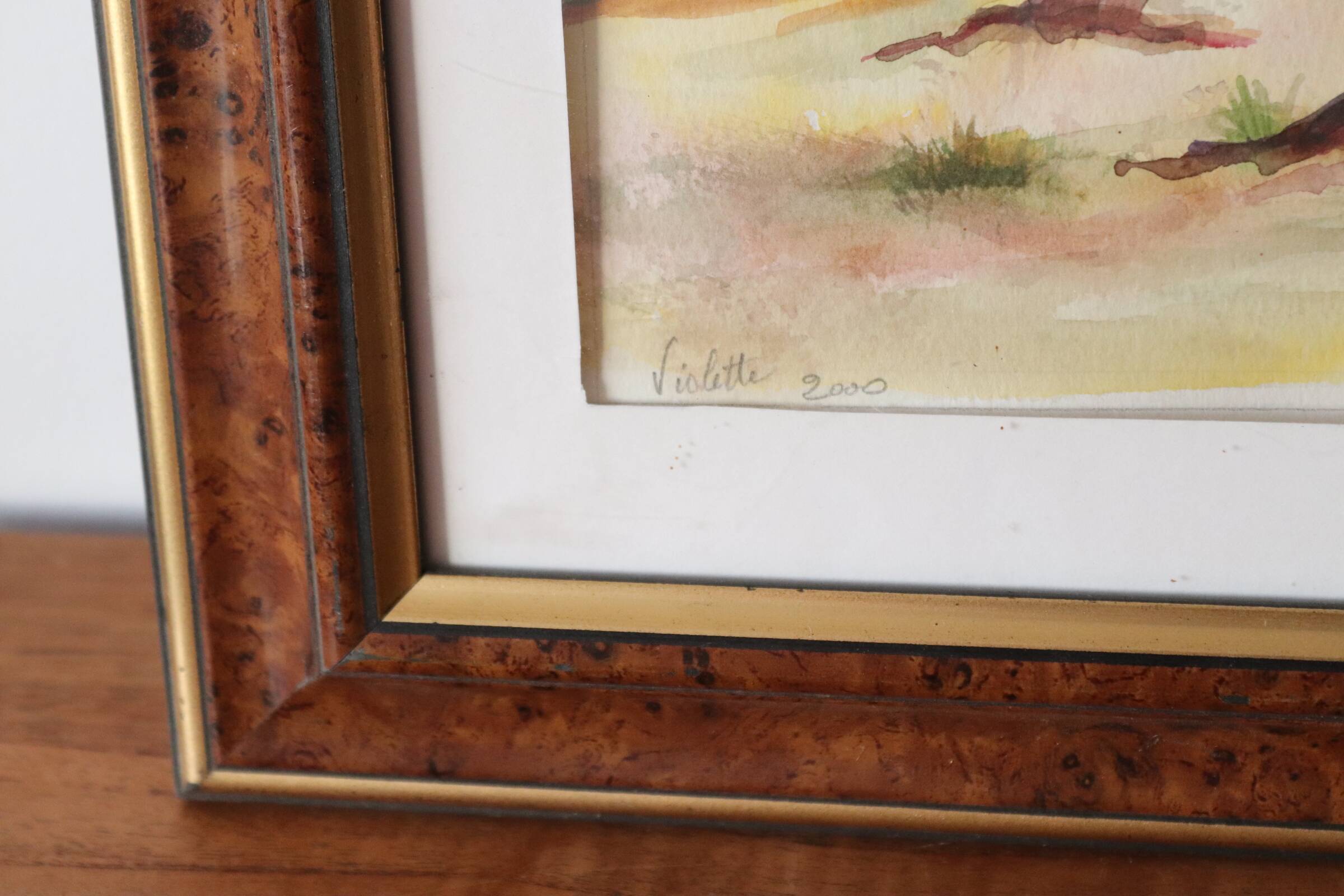 Watercolor painting Landscape pine forest and bicycles