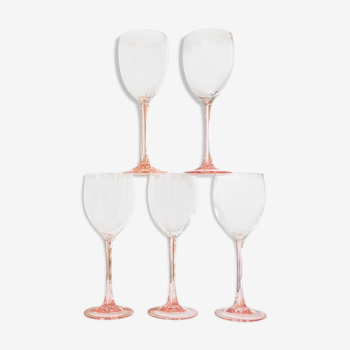 Lot of 3 CRISTAL pink foot glasses from Arques-DURAND