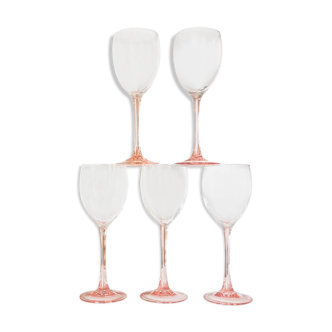 Lot of 3 CRISTAL pink foot glasses from Arques-DURAND