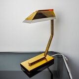 Geometric art deco lamp, brass and smoked glass, Spain, 1970