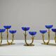 Bougeoirs en laiton massif et en verre artistique bleu cobalt par Gunnar Ander pour Ystad-Metall, Suède, années 1950.