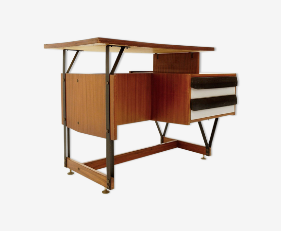 Bureau d'écriture en bois avec structure en métal 1960s