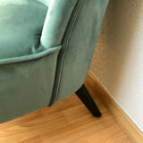 Fauteuil crapaud velours bleu vert