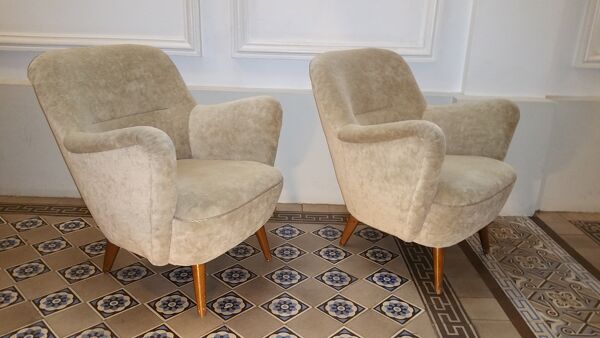 Paire de fauteuils années 50 vintage design organique