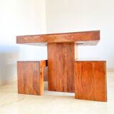 Set table à manger et 2 bancs en bois de teck massif, Italie années 1970