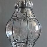 Venetian steel cage lantern and mouth-blown glass - 70's