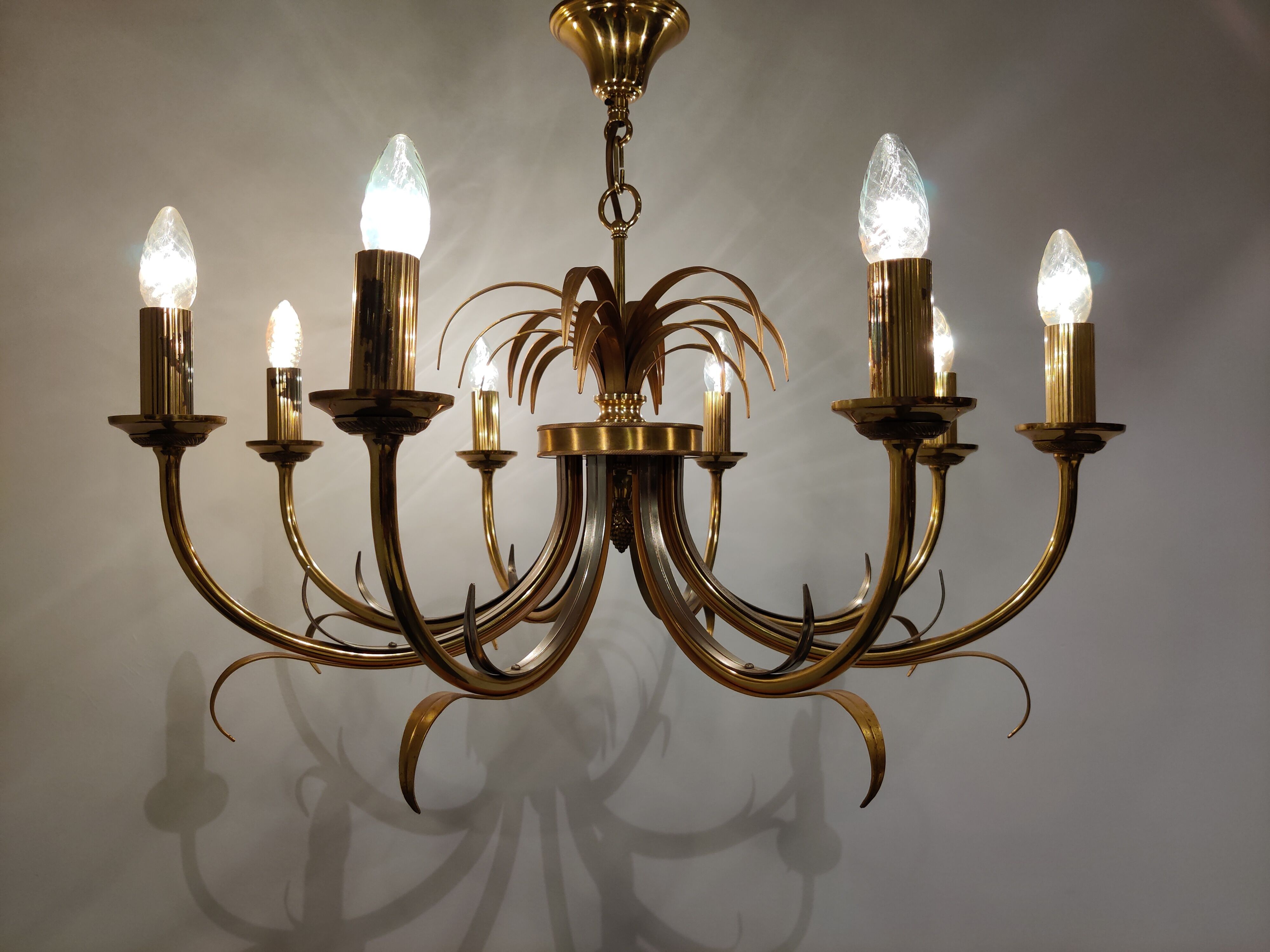 Brass and chrome pineapple chandelier, 1970s