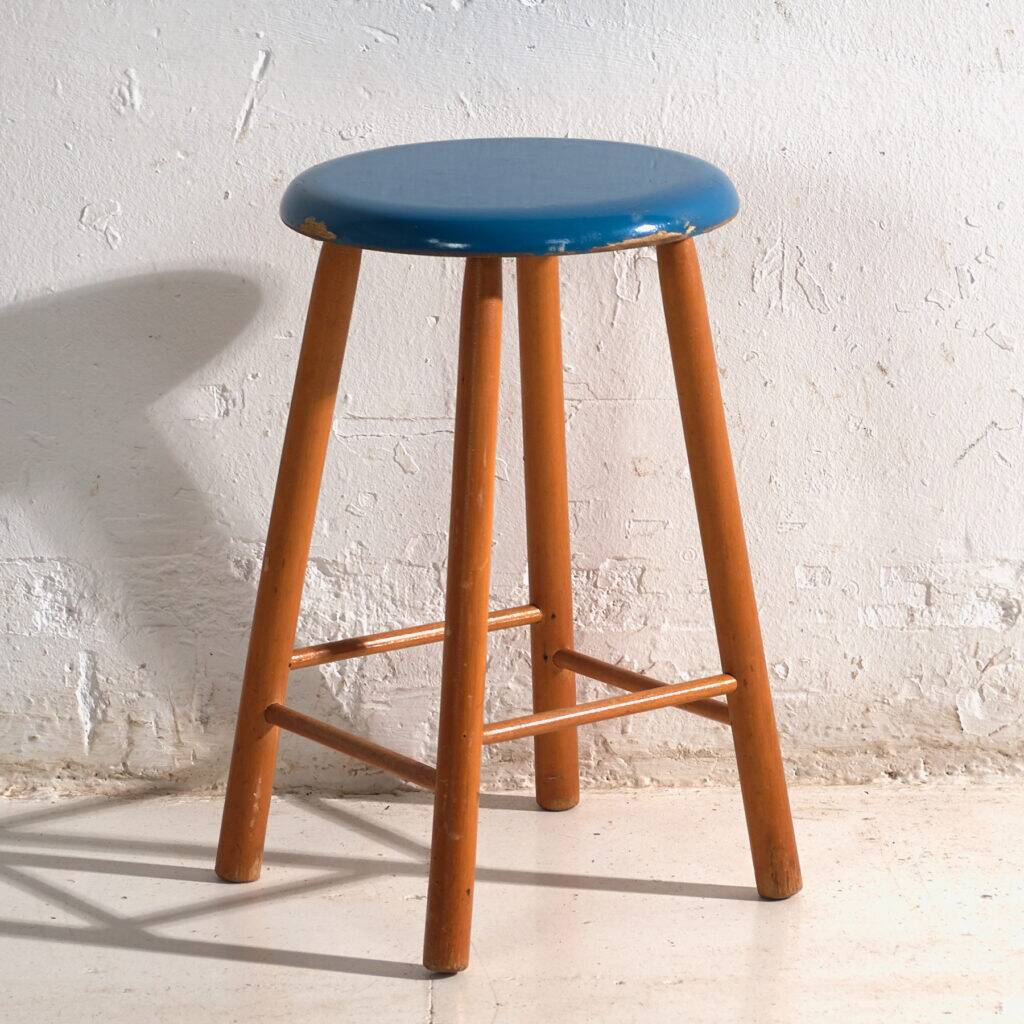 Antique wooden stool with a round seat – Central Europe, around 1950