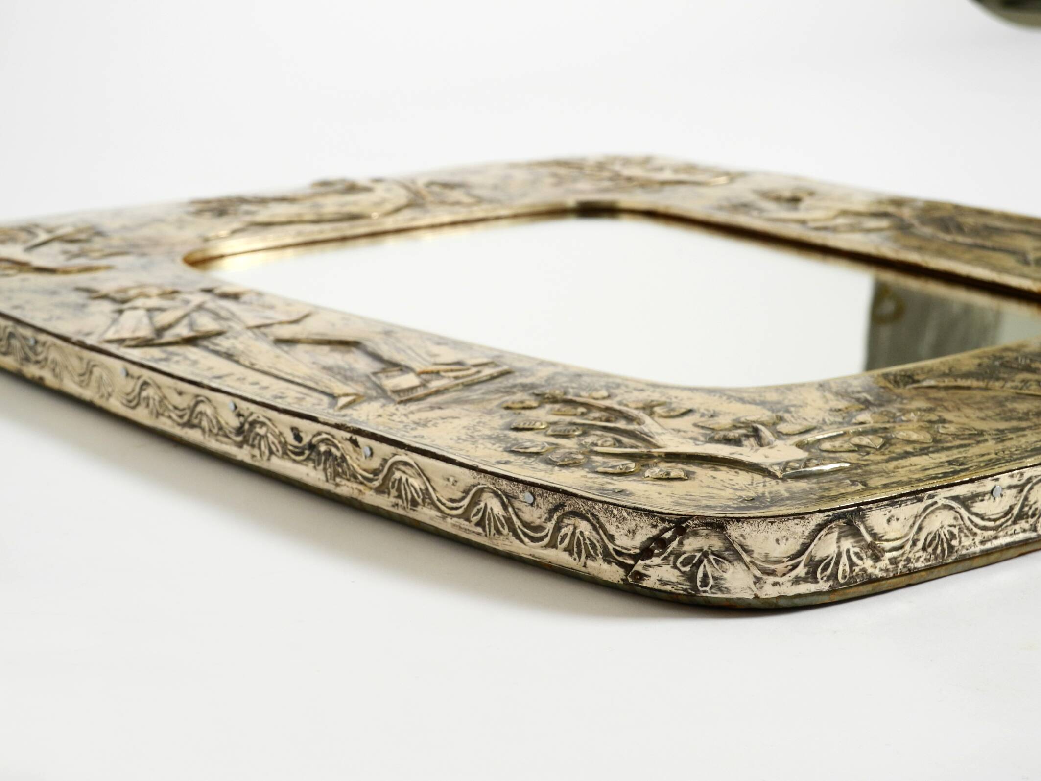Beautiful Mid-Century Modern Wall Mirror with a Silver-Plated Frame