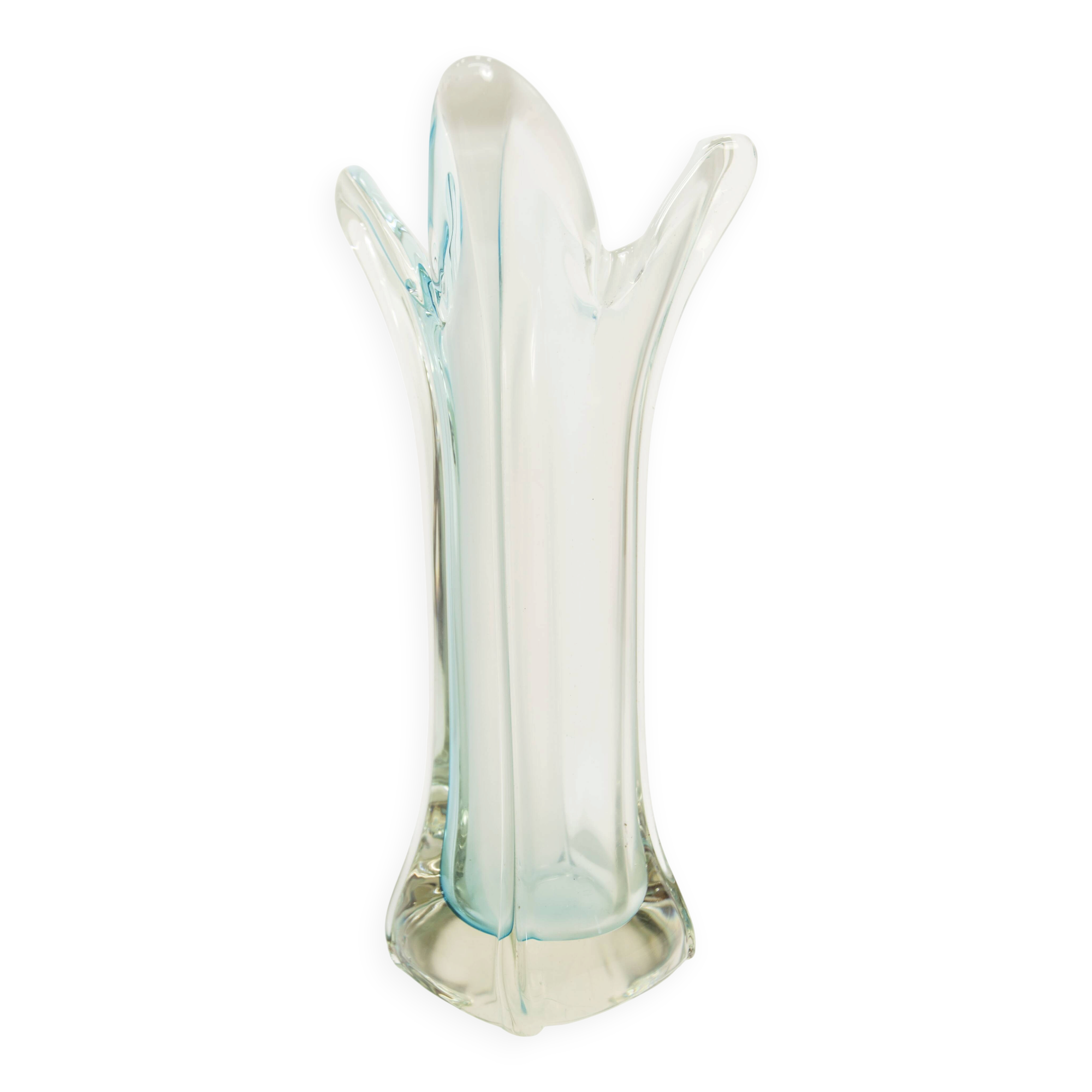 Large Murano vase 1960 transparent white and blue H35.5cm