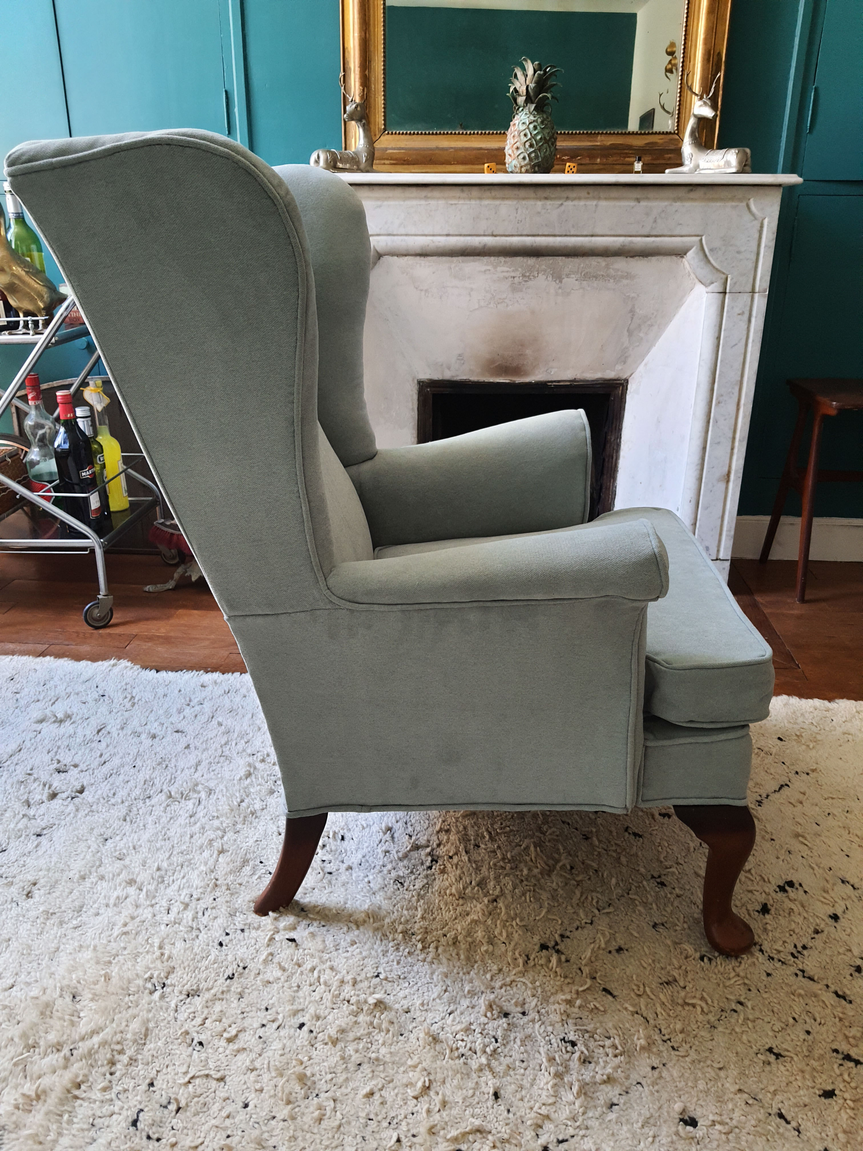 Parker Knoll chair retaped sky blue