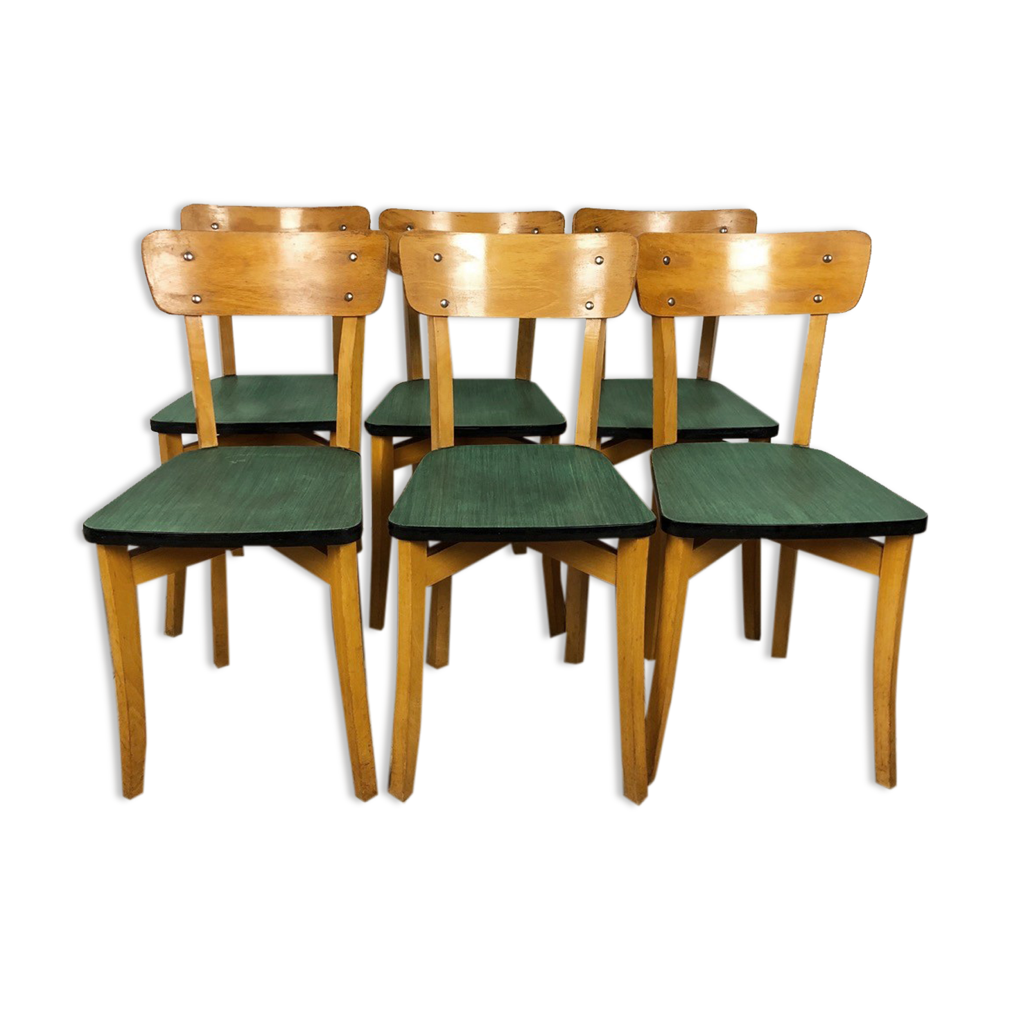 Lot of 6 chairs bistro green wood 50s