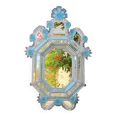 Miroir vénitien en verre de Murano incolore et bleu, vers 1930
