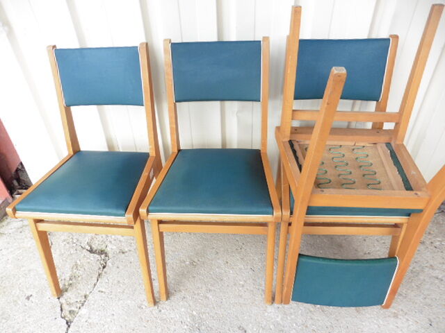 Lot de 6 chaises en skaï vert  1960