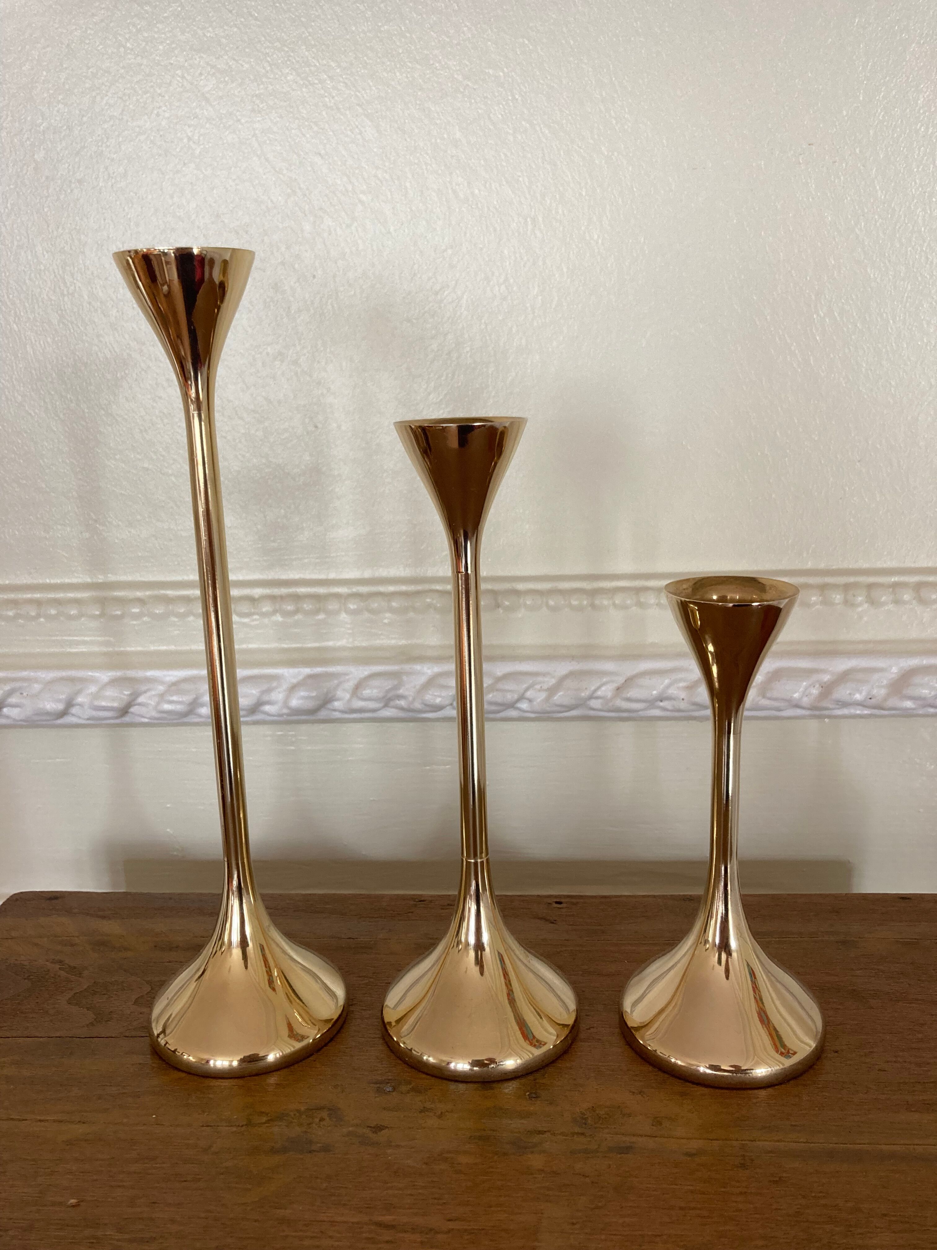 Set of 3 scandinavian brass candle holders