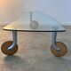 Vintage 90s design glass coffee table on casters