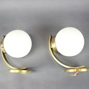 Pair of Art Deco wall sconces in brass and opaline glass, Europe, 1930s