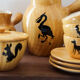 Ceramic coffee set imitation wood Grandjean-Jourdan Vallauris