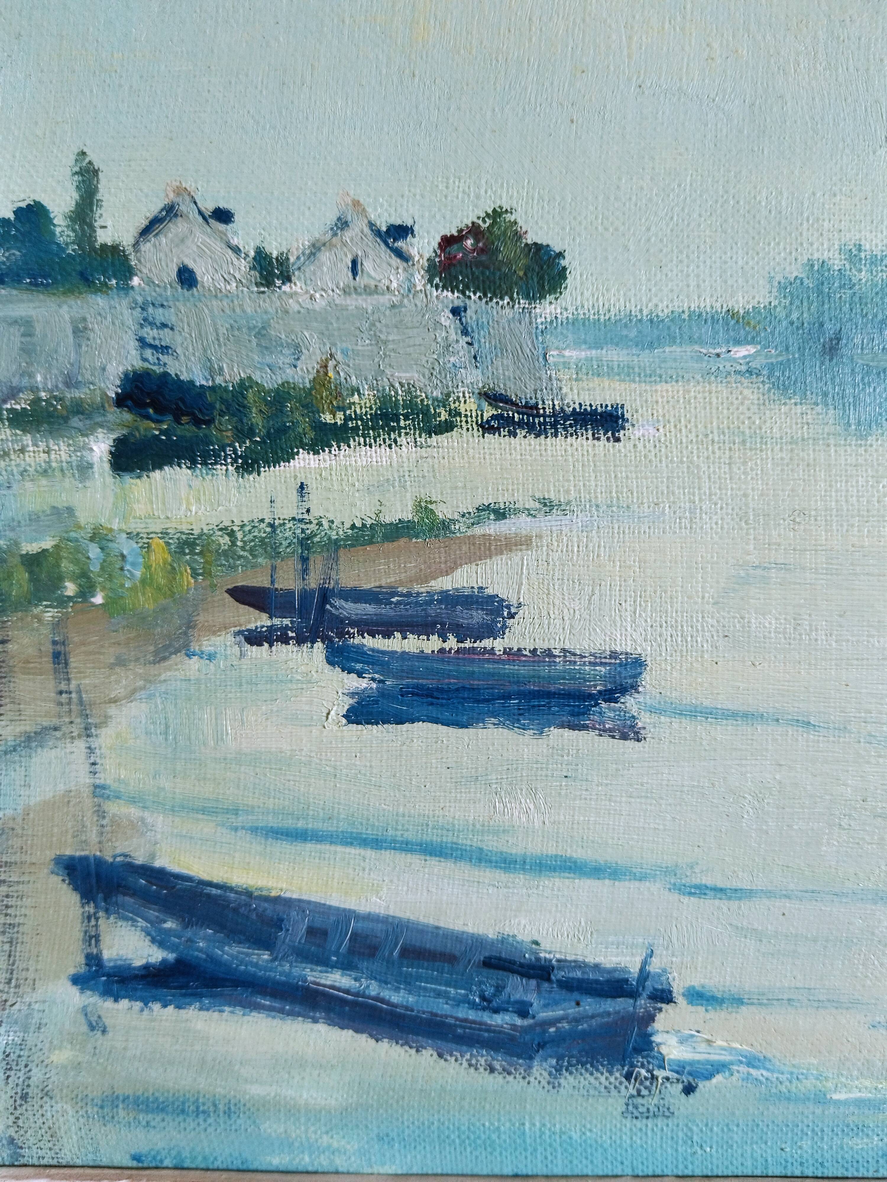 Painting ancient seascape, oil on canvas, signed André Suzanne